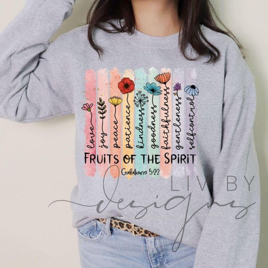 Fruits of the Spirit Bible Crewneck | Christian Sweatshirt | Galatians 5:22 Faith Apparel | Floral DTF Print | Religious Gift for Women