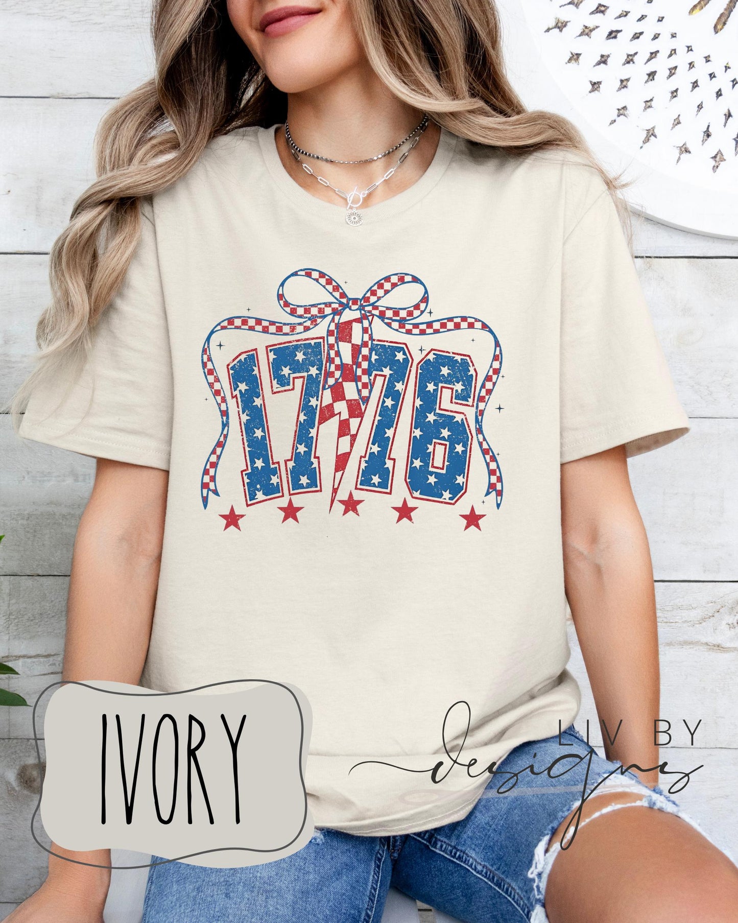 1776 Comfort Colors T-Shirt – Patriotic 4th of July Tee – Stars and Stripes Bow Shirt – USA Independence Day Outfit – Retro America Top