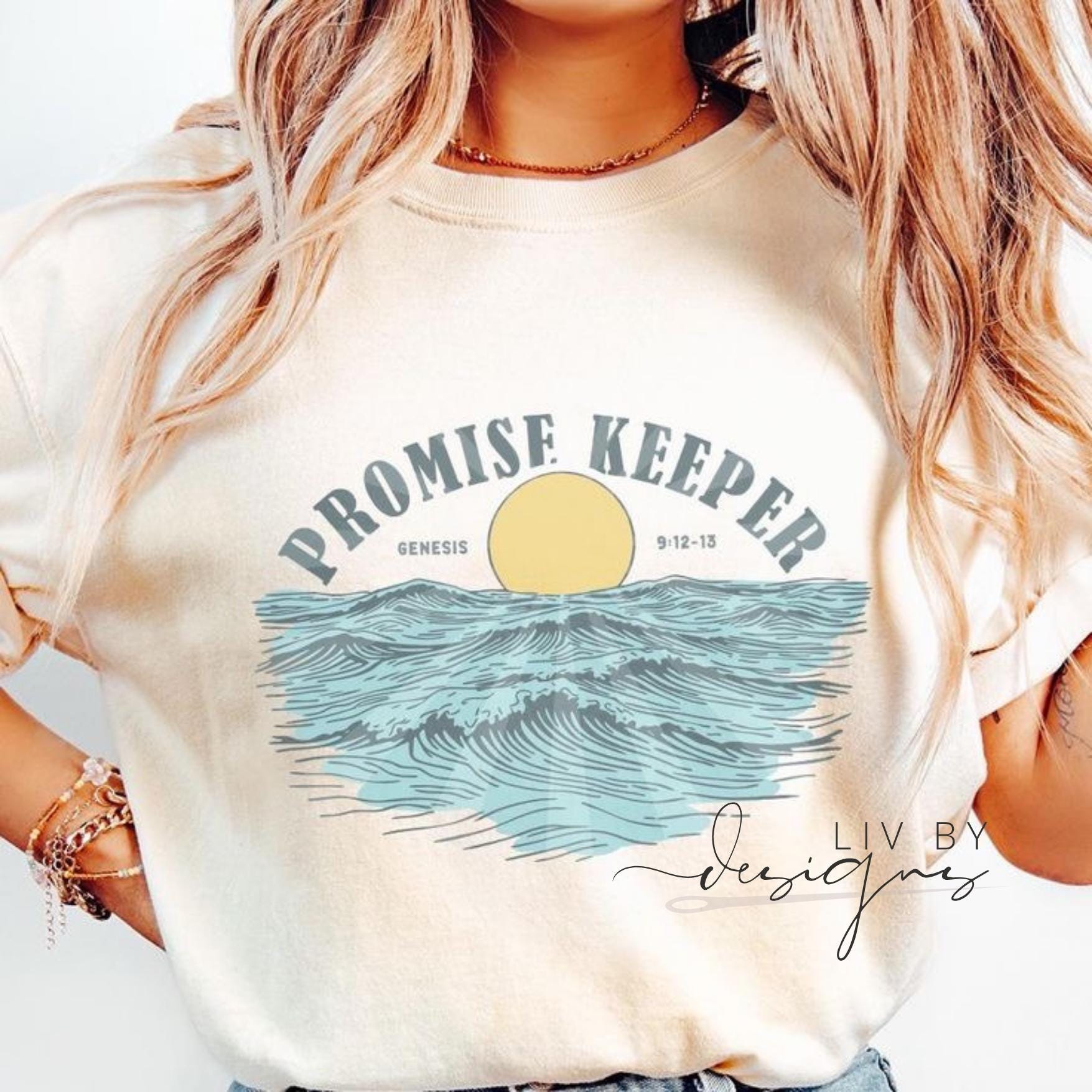 Christian Promise Keeper Comfort Colors T-shirt in Ivory with ocean wave design. (etsy image id: 7009286960)
