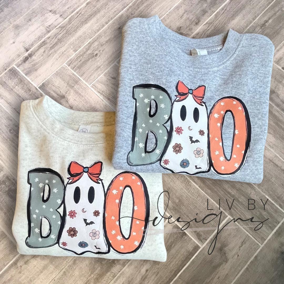Floral Ghost BOO Halloween Crewneck | Matching Family Fall Sweatshirt (etsy image id: 7023166338)