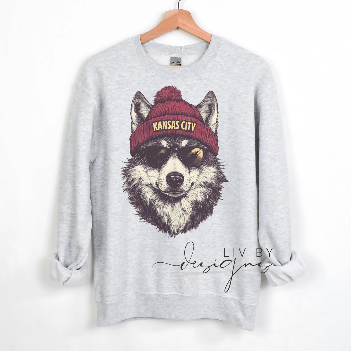 Kansas City Football Sweatshirt | Wolf Sublimated Crewneck, Game Day Apparel (etsy image id: 7036377230)