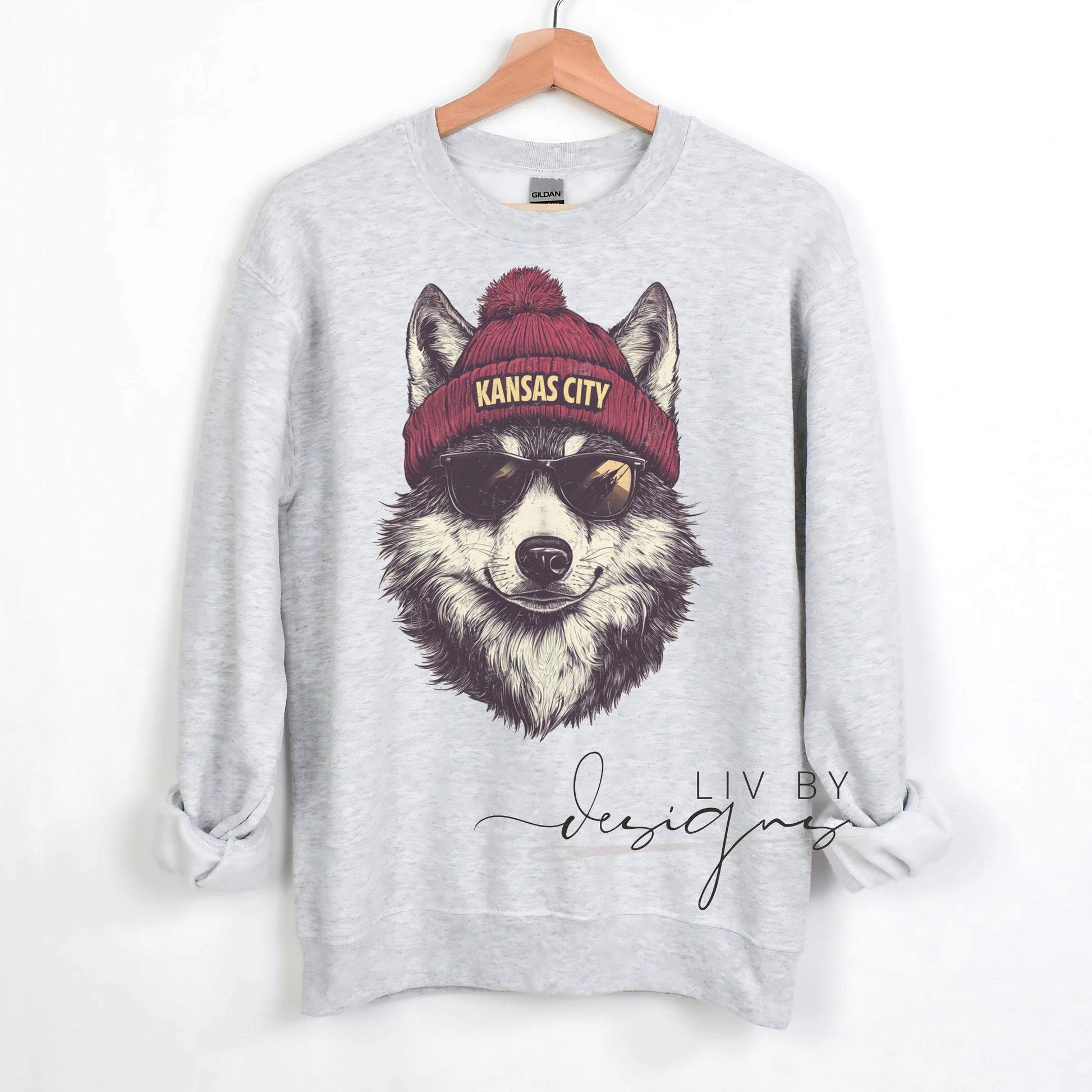 Kansas City Football Sweatshirt | Wolf Sublimated Crewneck, Game Day Apparel (etsy image id: 7036377230)