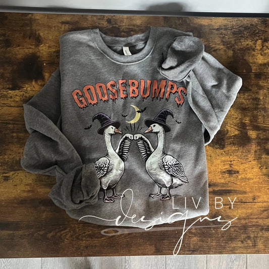 Goosebumps Halloween Crewneck | Bella + Canvas | Goose Witch DTF Sweatshirt | Fall Cozy Wear | Duck Trend Shirt | Spooky Cute Sweater
