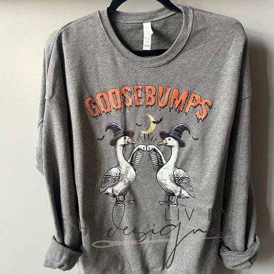 Goosebumps Halloween Crewneck | Bella + Canvas | Goose Witch DTF Sweatshirt | Fall Cozy Wear | Duck Trend Shirt | Spooky Cute Sweater