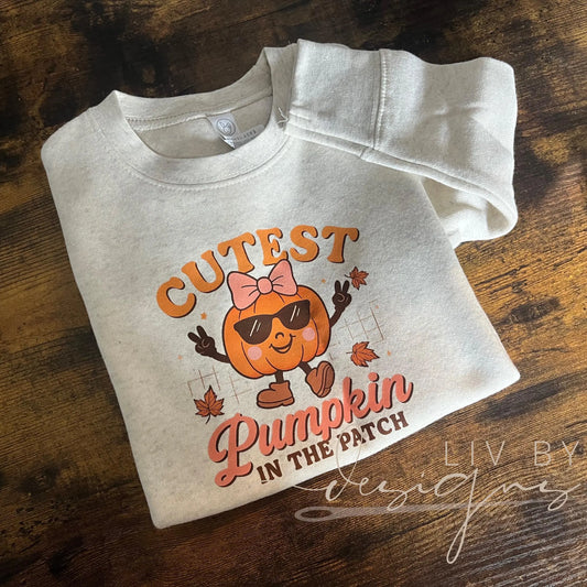 Cutest Pumpkin Toddler Crewneck | Fall Halloween Sweatshirt | Rabbit Skins DTF Shirt | Coolest Pumpkin Patch Outfit | Kids Fall Sweater