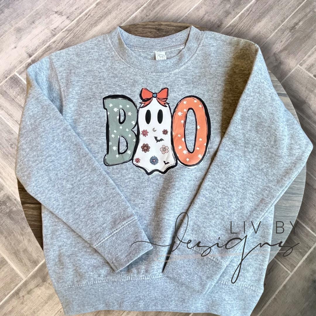 Floral Ghost BOO Halloween Crewneck | Matching Family Fall Sweatshirt (etsy image id: 7071143401)