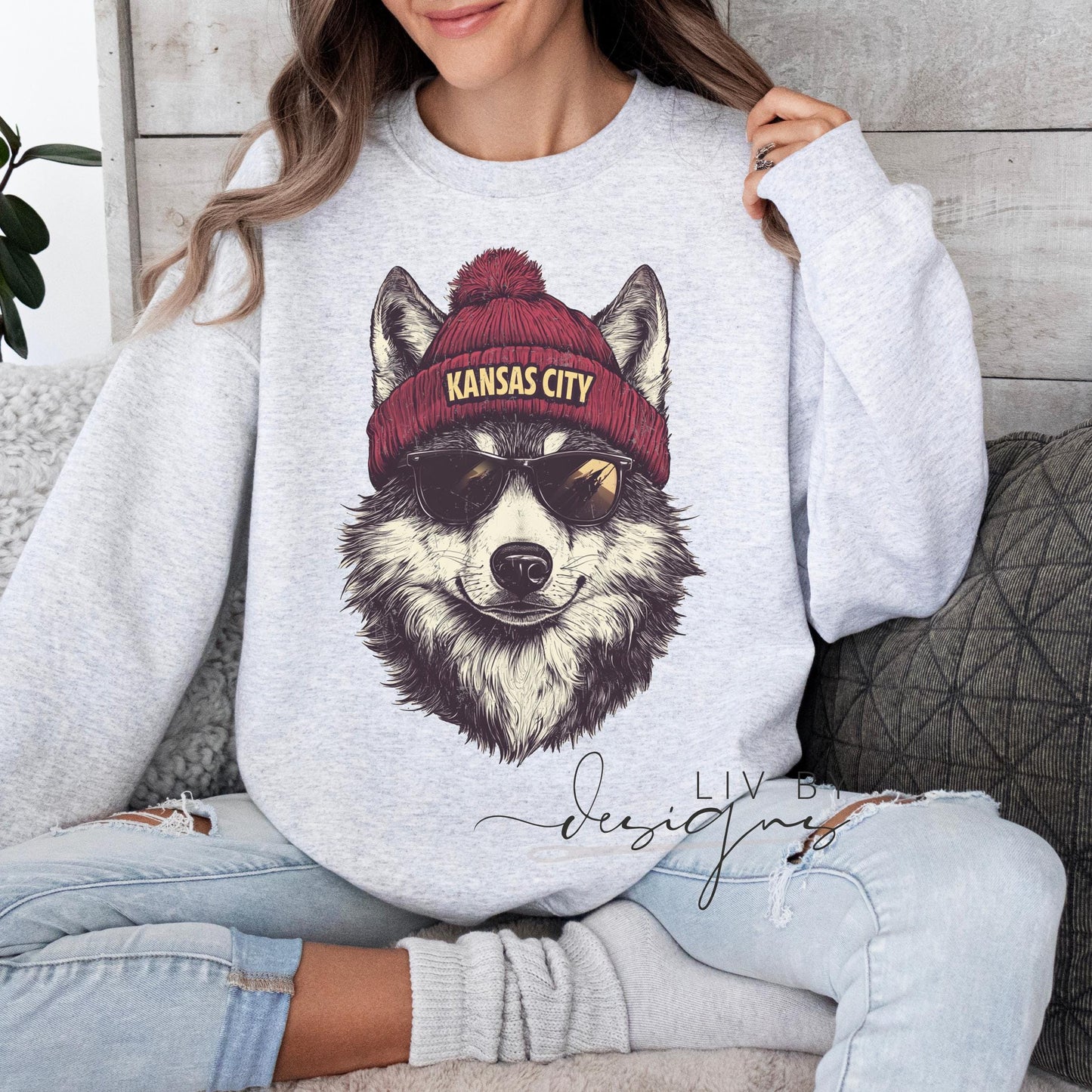 Kansas City Football Sweatshirt | Wolf Sublimated Crewneck, Game Day Apparel (etsy image id: 7084348673)