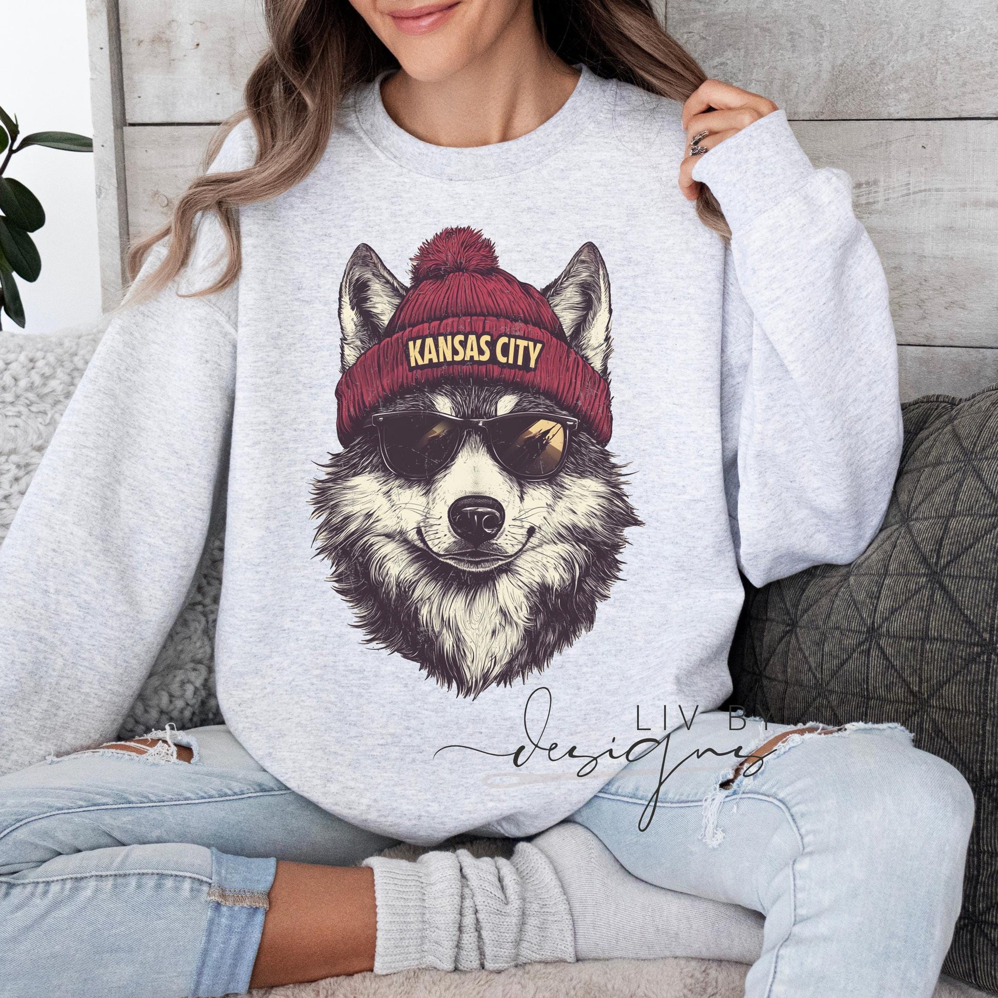 Kansas City Football Sweatshirt | Wolf Sublimated Crewneck, Game Day Apparel (etsy image id: 7084348673)
