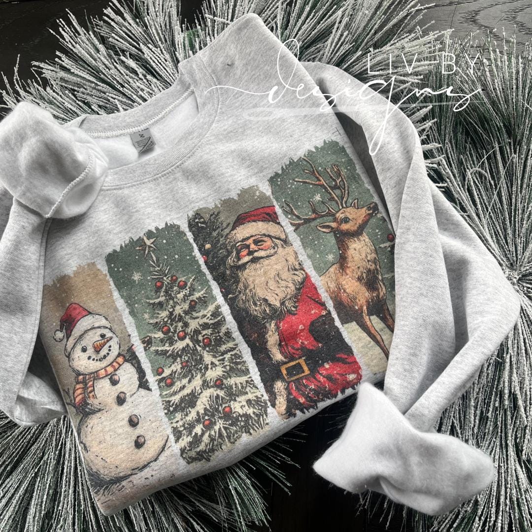 Vintage Christmas sublimated Gildan crewneck sweatshirt. (etsy image id: 7084471825)