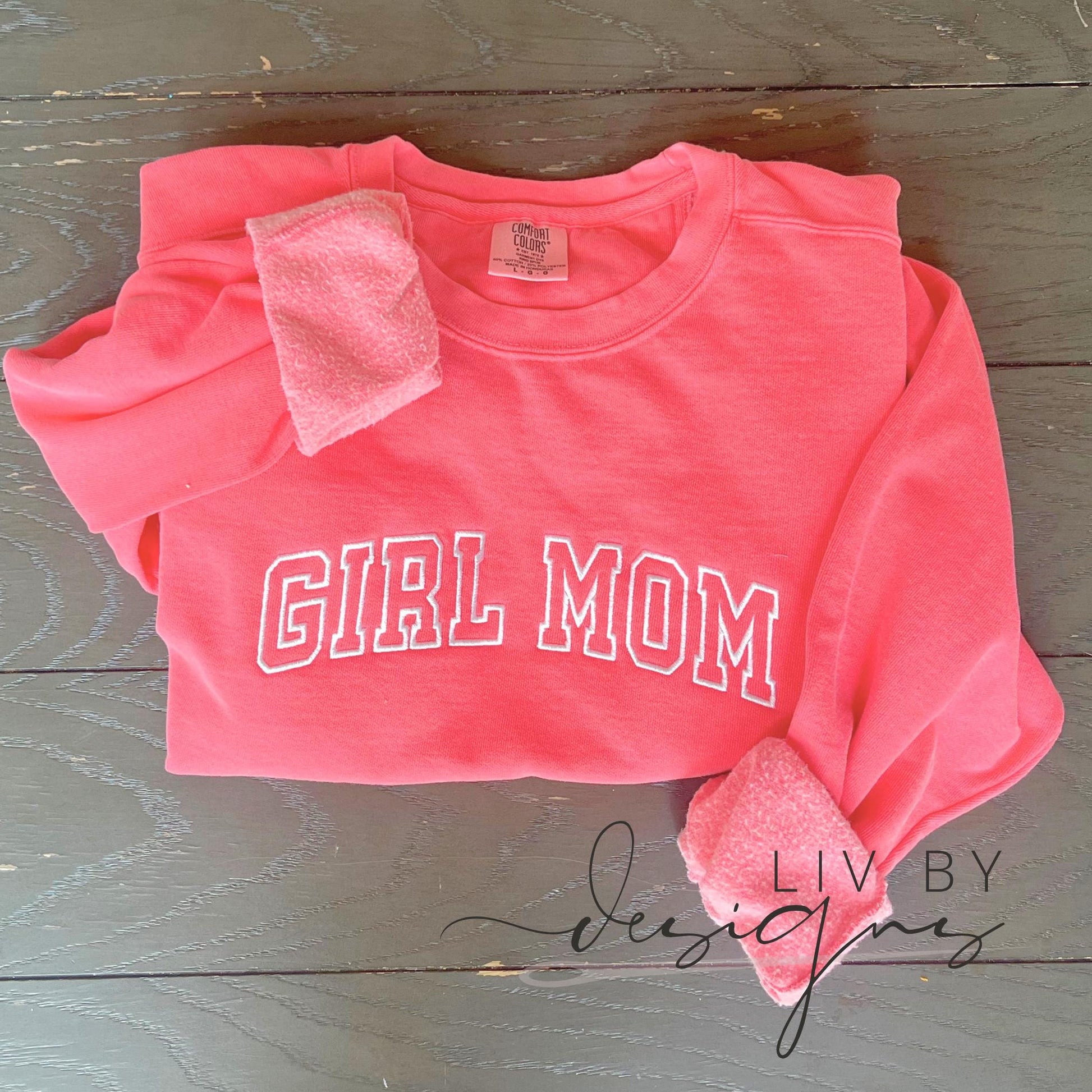 Embroidered Mom Sweatshirt | Comfort Colors, Personalized Sleeve (etsy image id: 7088165445)