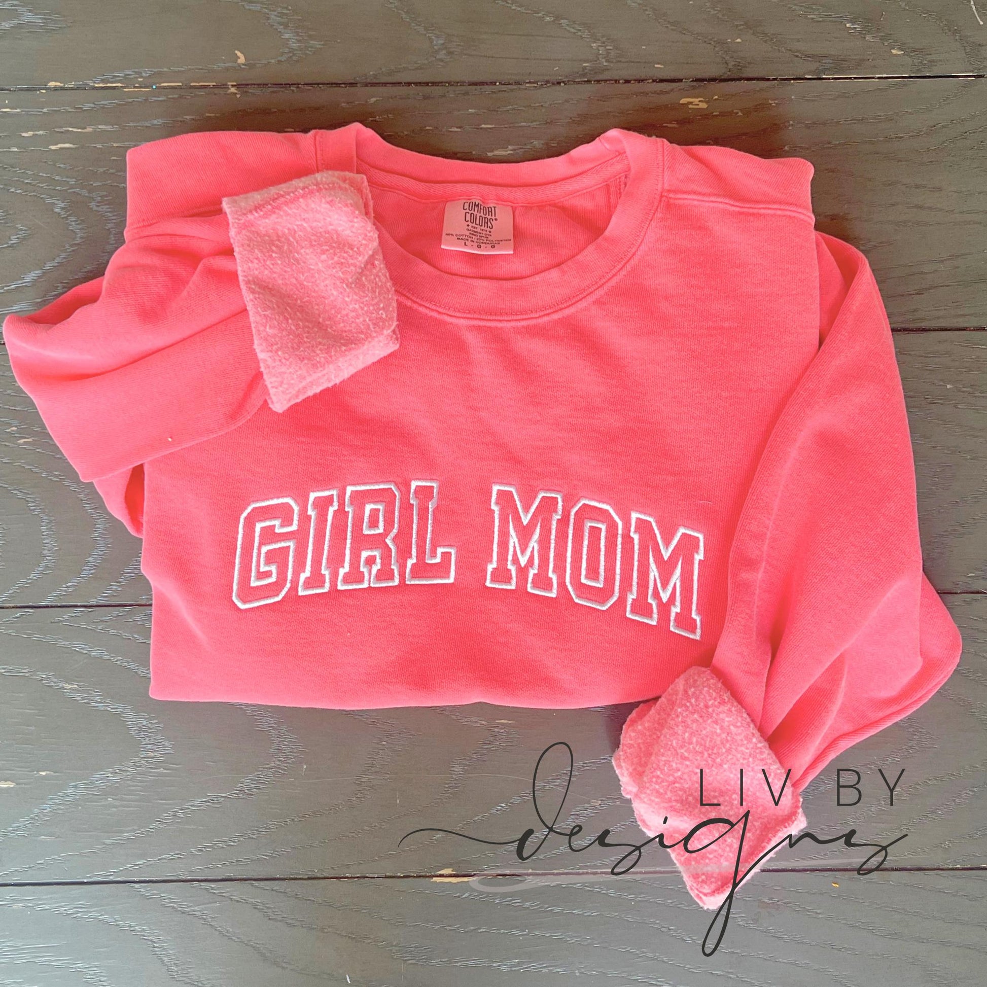 Embroidered Comfort Colors Boy Mom Crewneck Sweatshirt | Custom Name Sleeve Option (etsy image id: 7088165445)
