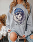 Close-up of DTF-printed Detroit lion spirit animal design on Gildan crewneck. (etsy image id: 7101160372)