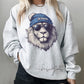 Close-up of DTF-printed Detroit lion spirit animal design on Gildan crewneck. (etsy image id: 7101160514)