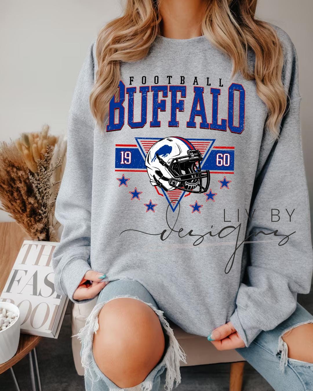 Buffalo Football Helmet Sweatshirt | Gildan Unisex Vintage Style (etsy image id: 7109499306)