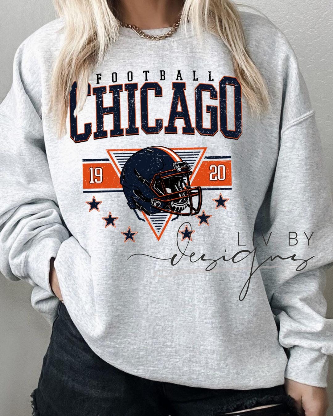 Chicago Football Sweatshirt | Retro Helmet, Gildan Unisex Crewneck (etsy image id: 7109514284)