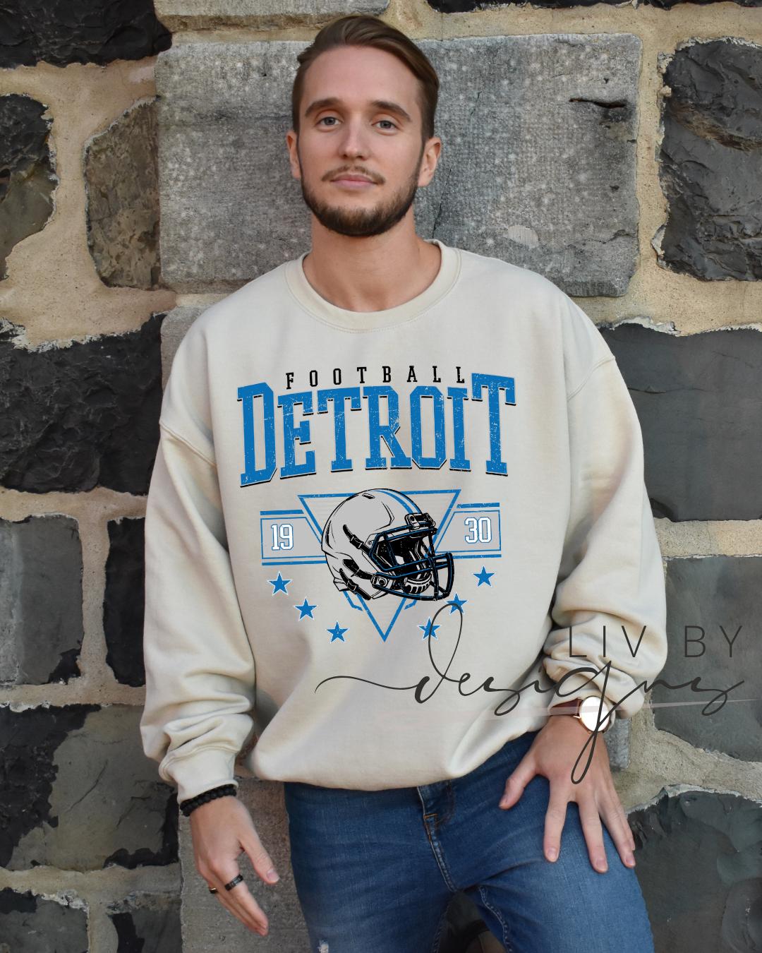 Detroit Football Crewneck | Vintage Helmet Graphic, Fan Apparel (etsy image id: 7109633148)