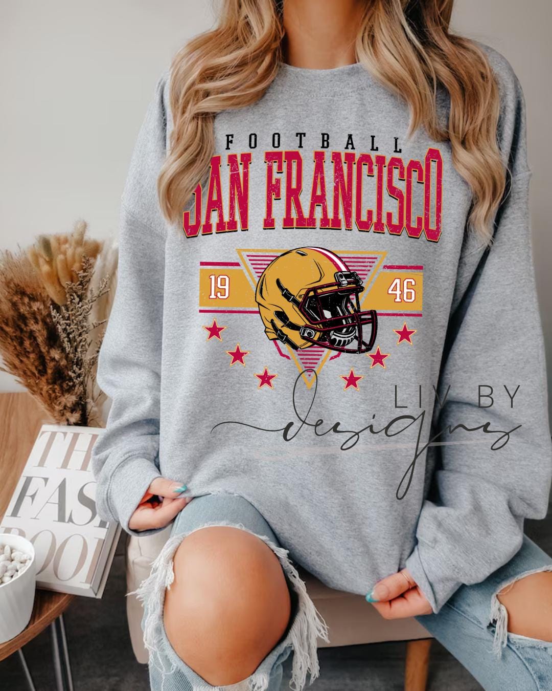 San Francisco Football Sweatshirt | Retro Helmet, Gildan Unisex Crewneck (etsy image id: 7109635212)
