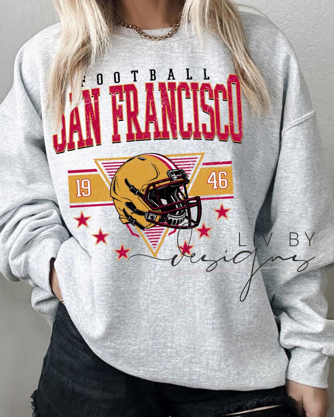 San Francisco Football Sweatshirt | Retro Helmet, Gildan Unisex Crewneck (etsy image id: 7109635234)
