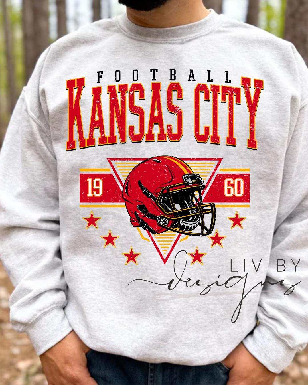 Kansas City Football Sweatshirt | Gildan Retro Helmet Crewneck (etsy image id: 7109638612)