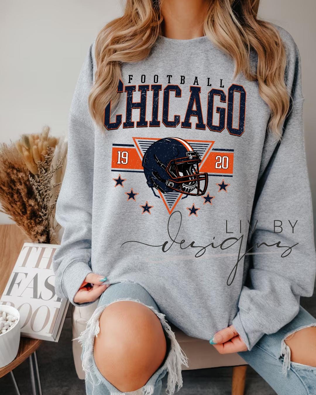 Chicago Football Sweatshirt | Retro Helmet, Gildan Unisex Crewneck (etsy image id: 7157486791)