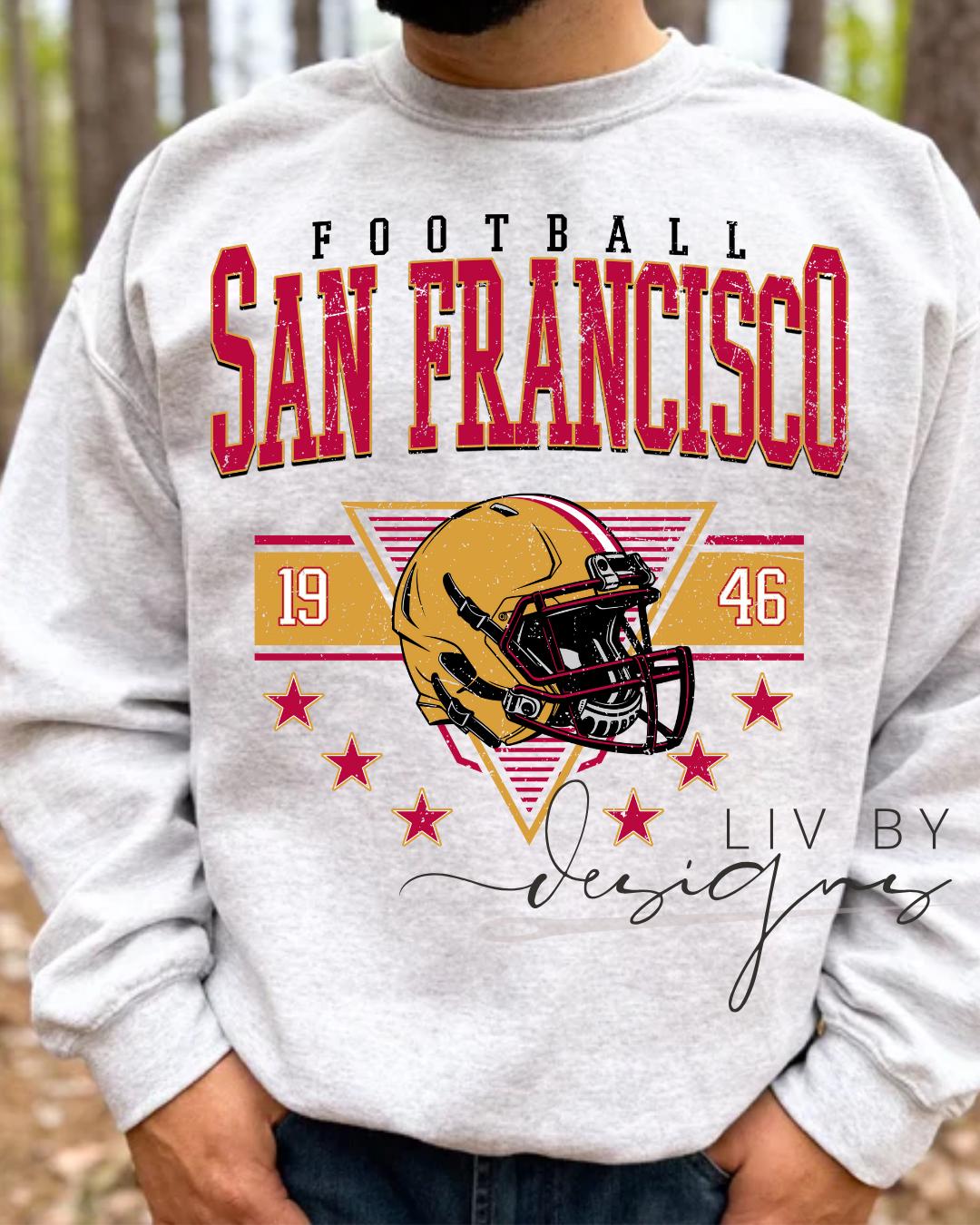 San Francisco Football Sweatshirt | Retro Helmet, Gildan Unisex Crewneck (etsy image id: 7157607815)