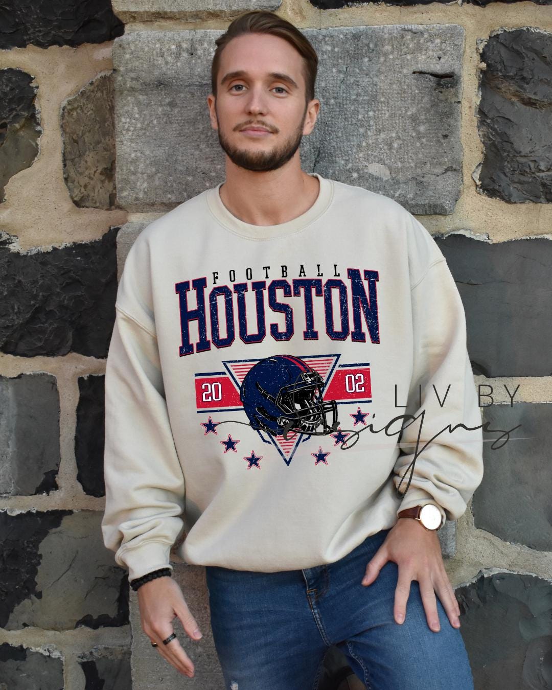 Houston Football Crewneck | Gildan Retro Helmet Sweatshirt (etsy image id: 7157614151)