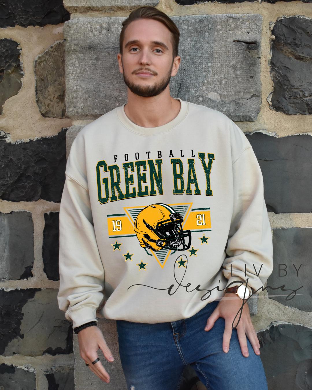 Green Bay Football Helmet Sweatshirt | Gildan Unisex Retro Fan Apparel (etsy image id: 7157616825)