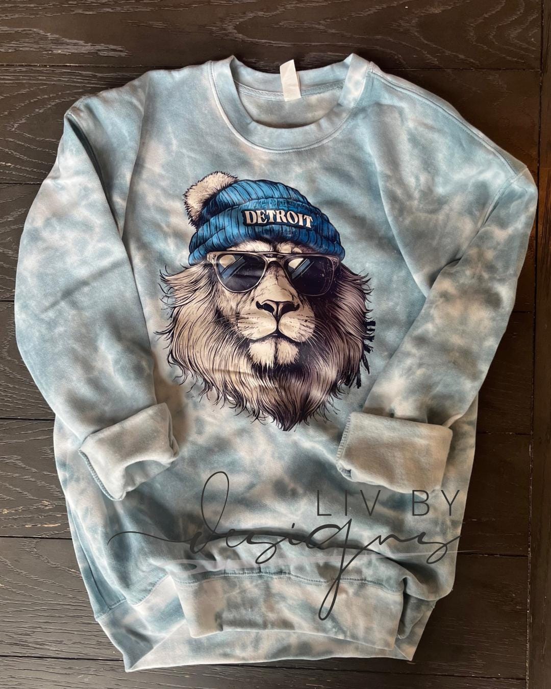 Detroit Spirit Animal Football Graphic Crewneck Sweatshirt | Blue Color Blast Football Apparel (etsy image id: 7215222889)