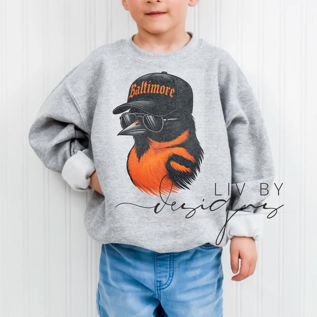 Youth Baltimore Bird Fan Apparel | Sublimated Kids Crewneck, Hoodie, Tee (etsy image id: 7264467100)