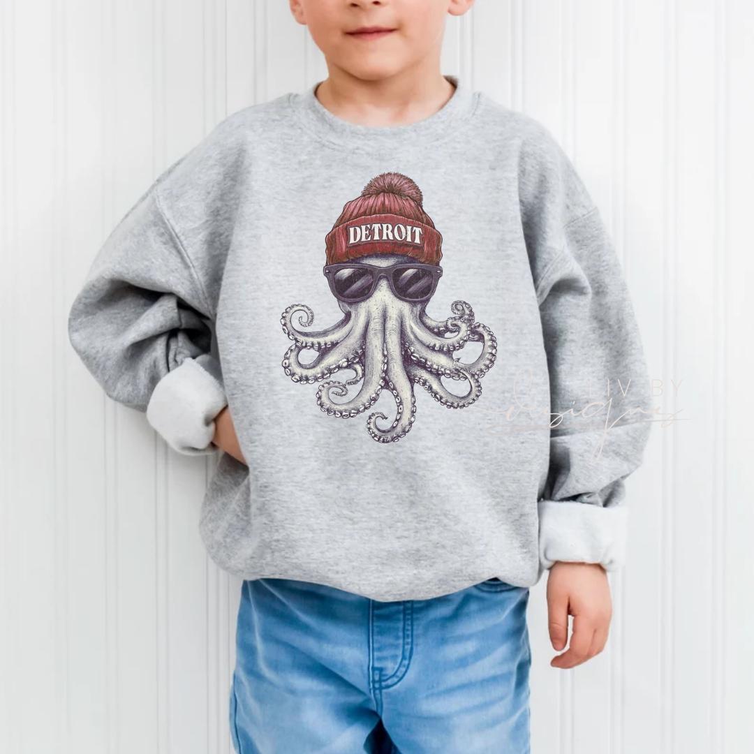 Detroit Octopus Youth Hoodie | Sublimated Hockey Spirit Wear (etsy image id: 7325003108)