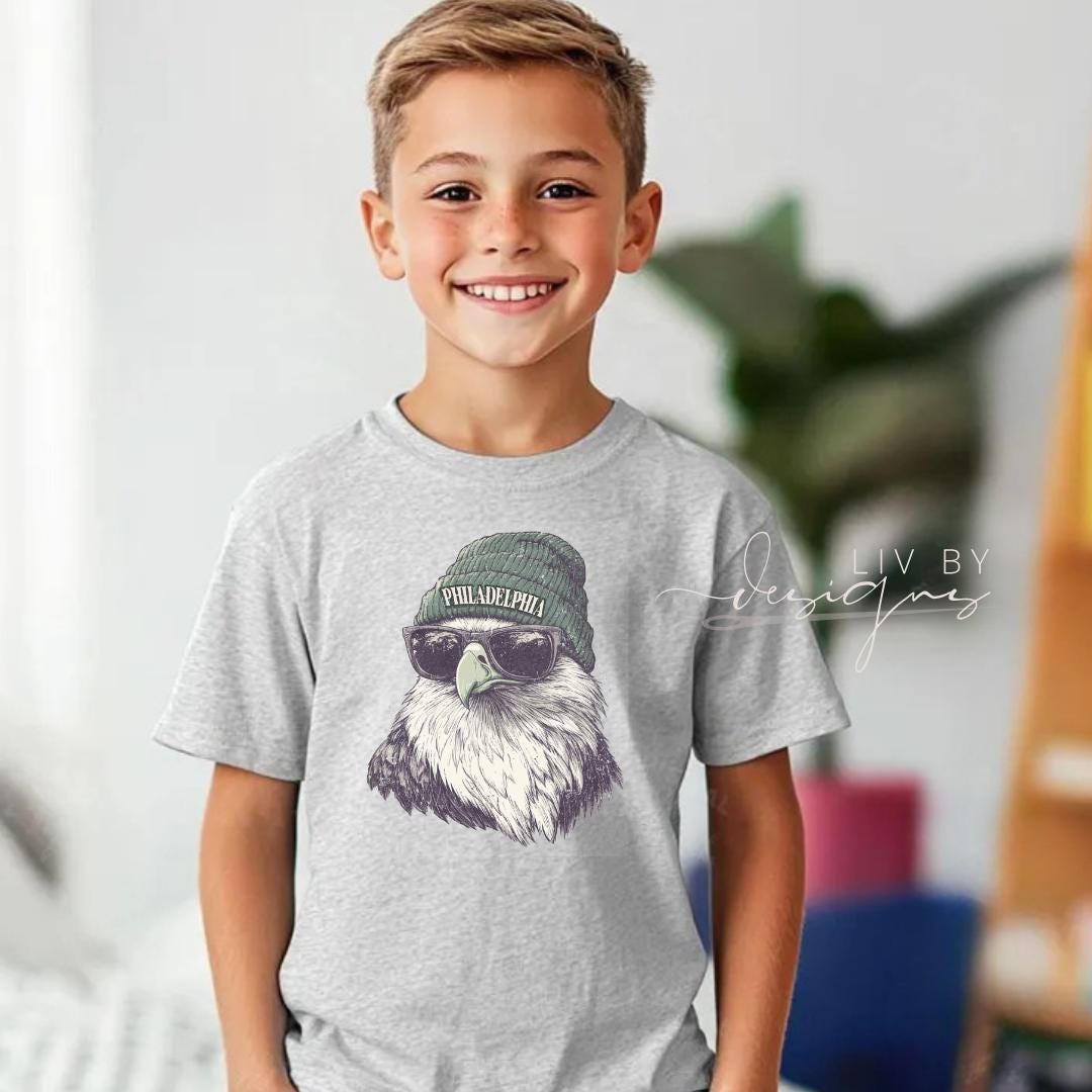 Kids ash gray football shirt with eagle graphic (etsy image id: 7372994531)