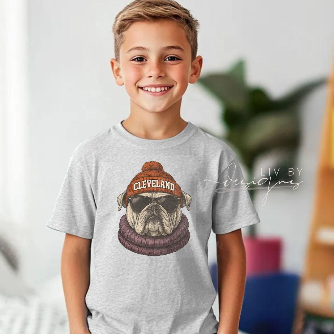 Kids Cleveland football spirit wear shirt front graphic (etsy image id: 7373009049)
