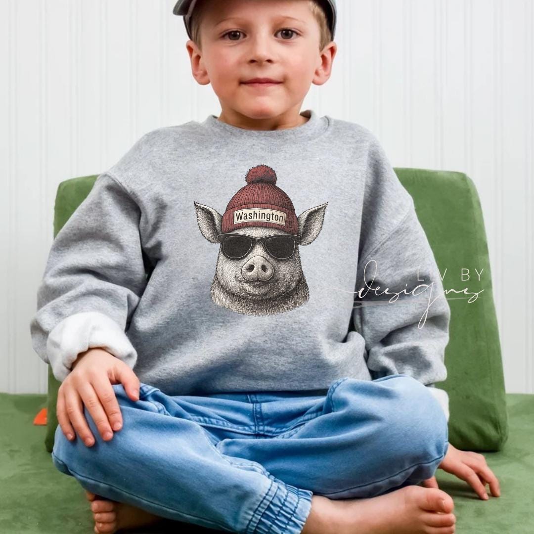 Youth Washington Football Shirt | Pig in Beanie Sublimation Design (etsy image id: 7373031997)