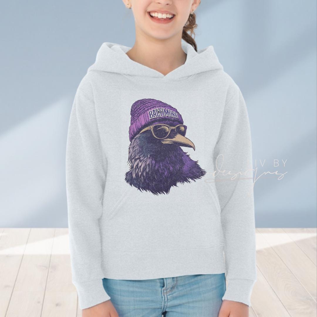 Baltimore Ravens Youth Hoodie, Game Day Apparel, Sublimated Raven Graphic (etsy image id: 7373042515)