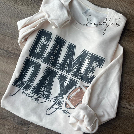 Distressed football graphic crewneck for sports fans. (etsy image id: 7431625205)