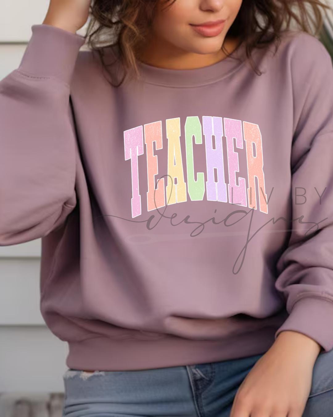 Pastel Rainbow Teacher Sweatshirt | Gildan Softstyle Crewneck (etsy image id: 7464892472)