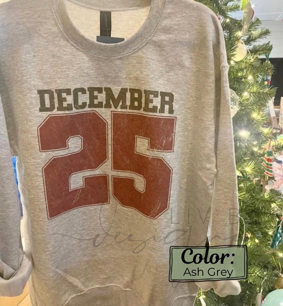DECEMBER 25 Christmas Crewneck | Gildan Unisex Sweatshirt | Retro Varsity Holiday Sweater | Cozy Christmas Gift (etsy image id: 7479349279)