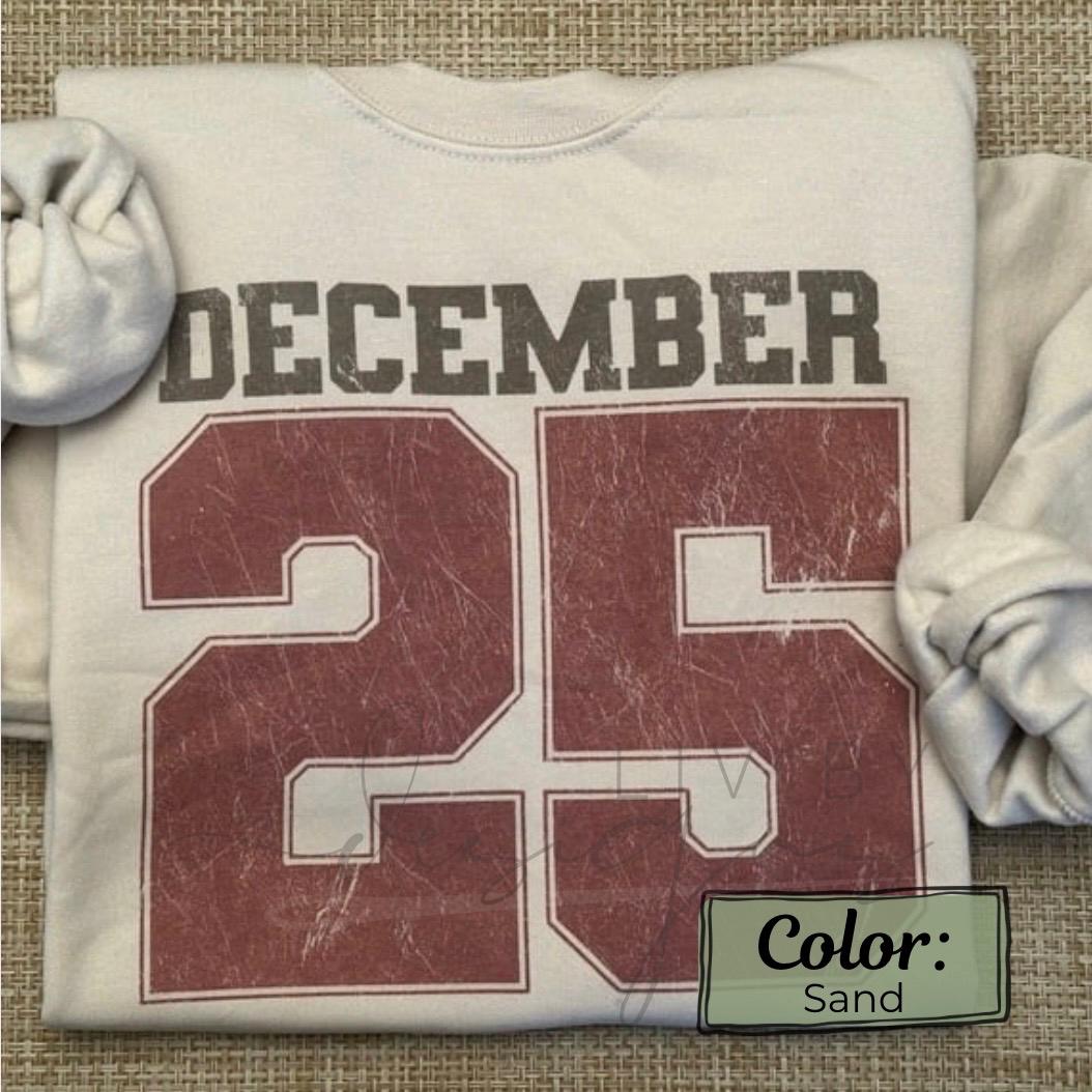 DECEMBER 25 Christmas Crewneck | Gildan Unisex Sweatshirt | Retro Varsity Holiday Sweater | Cozy Christmas Gift (etsy image id: 7479349281)