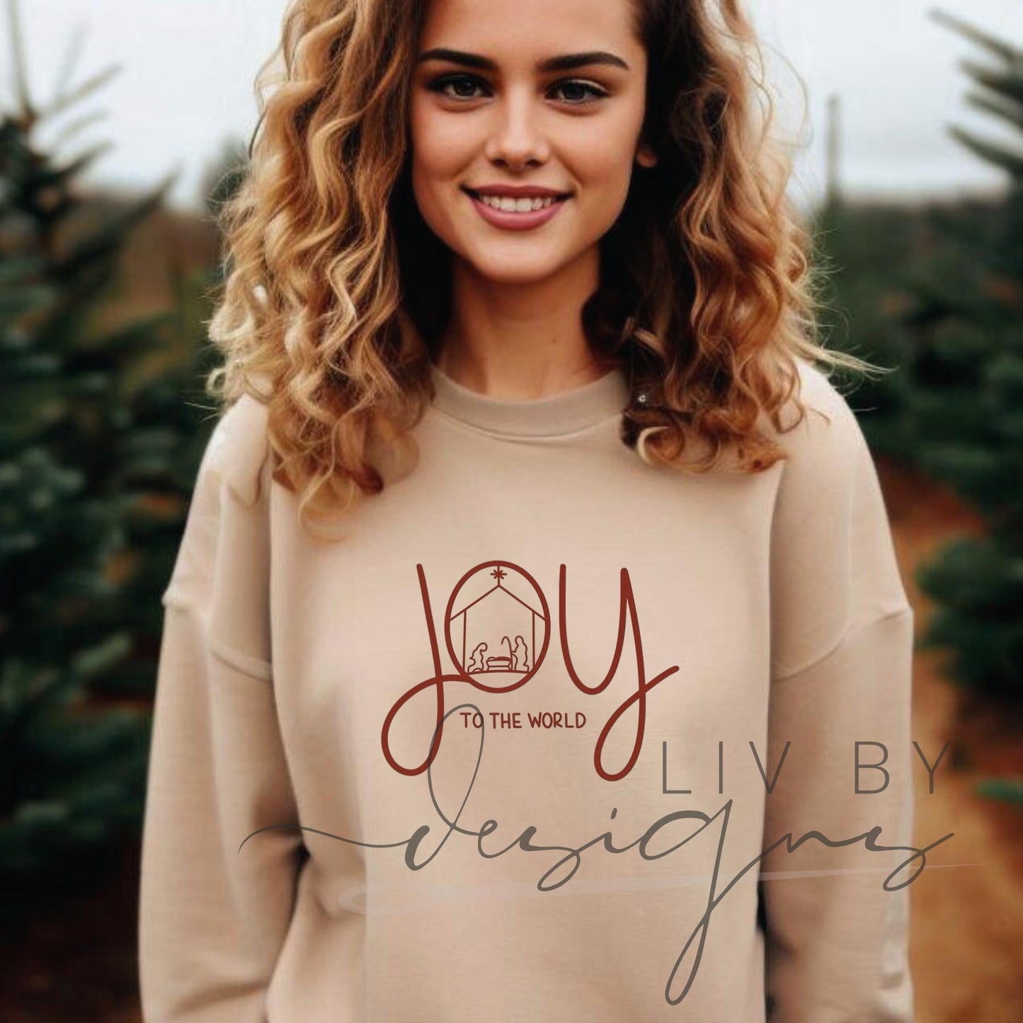 Close-up of Christian Joy to the World Christmas sweatshirt design (etsy image id: 7479590131)
