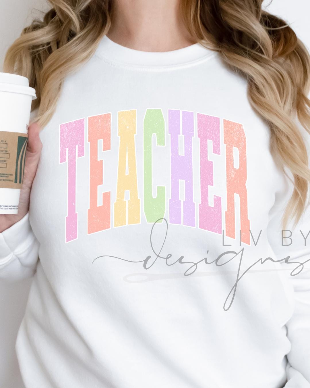 Pastel Rainbow Teacher Sweatshirt | Gildan Softstyle Crewneck (etsy image id: 7512822047)