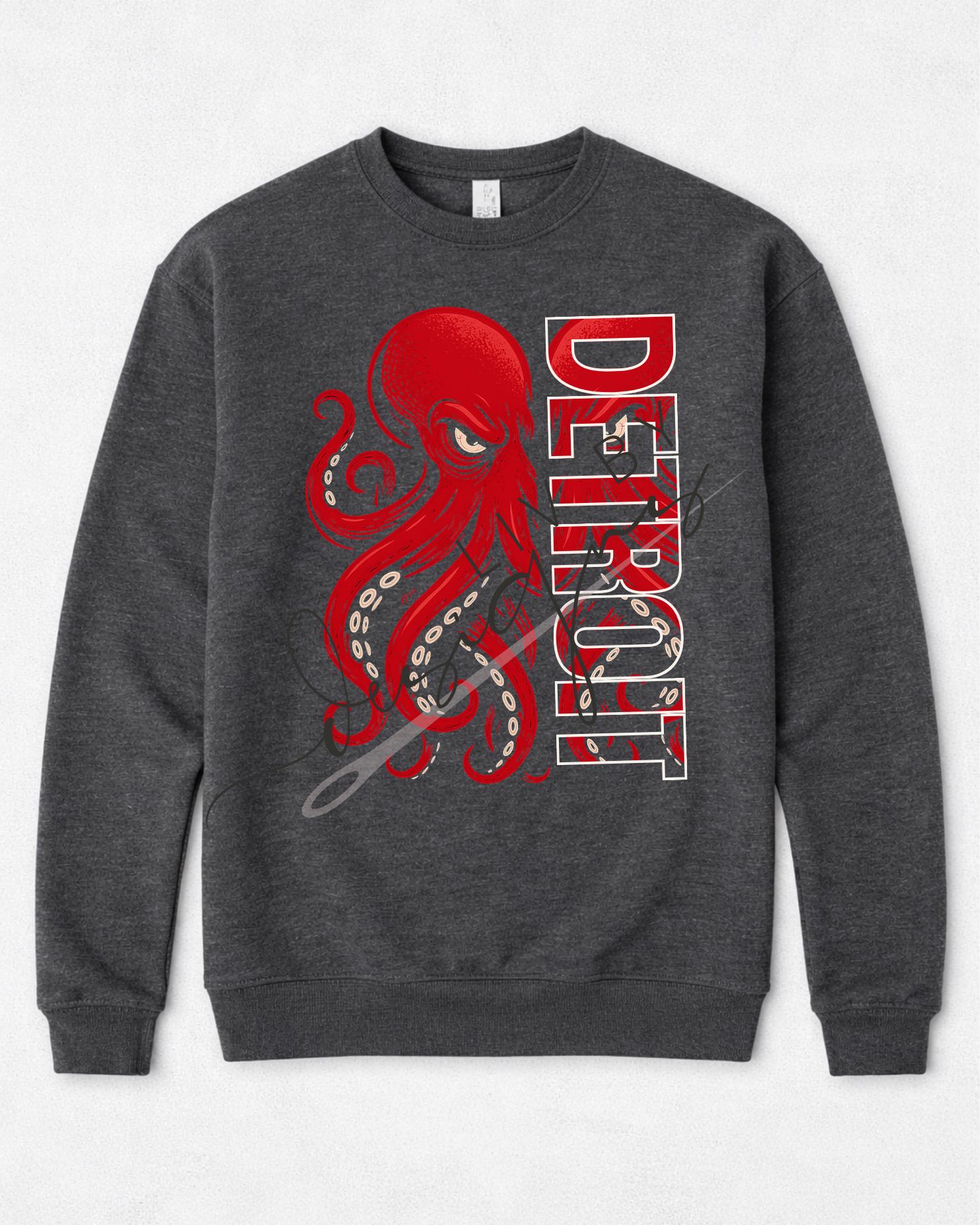 Detroit Octopus Crewneck | Red Wings Hockey Fan Apparel (etsy image id: 7547945978)