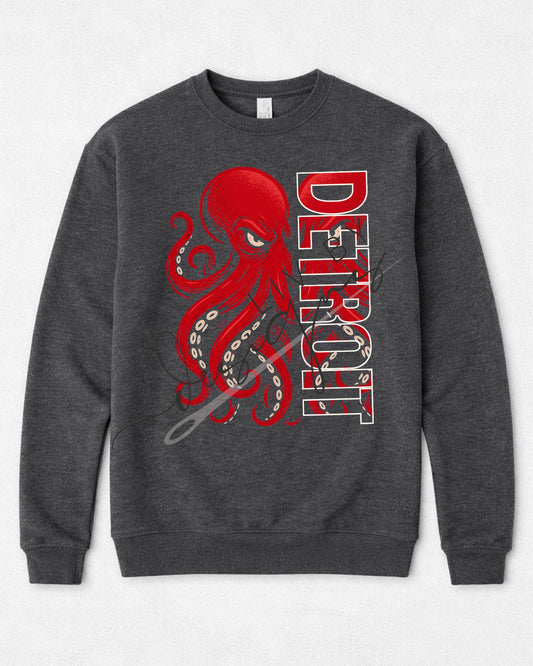 Detroit Octopus Crewneck Sweatshirt | Bella + Canvas Unisex Fleece | Detroit Hockey Fan Apparel | Red Octopus Graphic