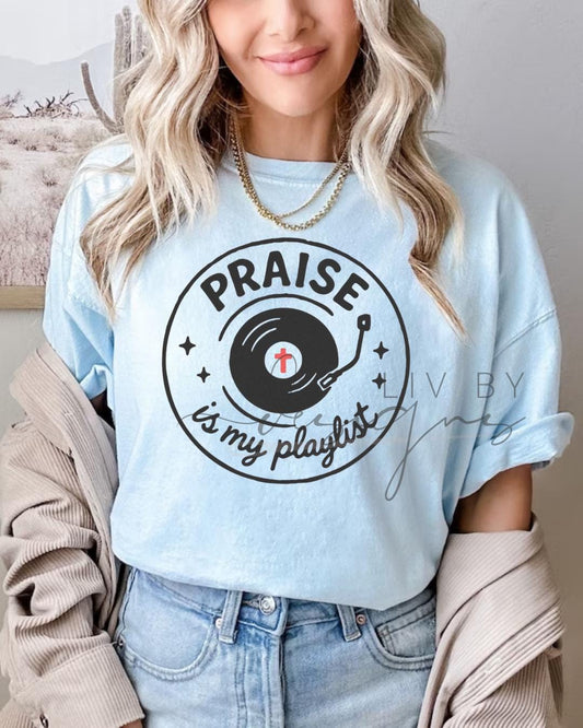 Praise Is My Playlist Comfort Colors Tee | Christian Music Graphic T-Shirt (etsy image id: 7574498162)