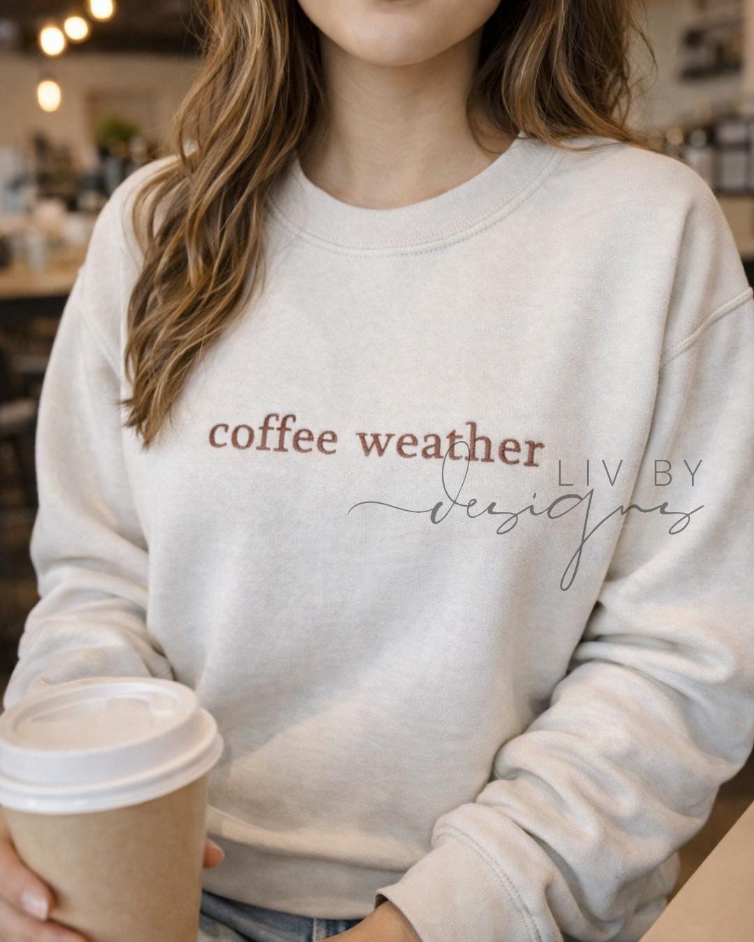 Coffee Weather Crewneck | Embroidered Coffee Sweatshirt | Bella Canvas Crewneck | Cozy Neutral Pullover | Coffee Lover Gift (etsy image id: 7582465930)