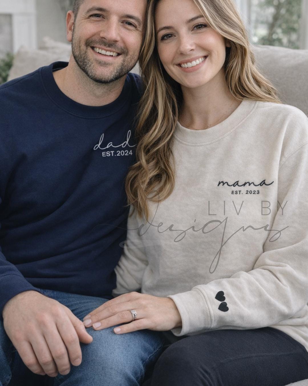 Custom Embroidered Mama & Dad Sweatshirt, Personalized Matching Crewnecks With Names On Sleeve, Baby Shower Gift, New Parents Gift (etsy image id: 7582857196)