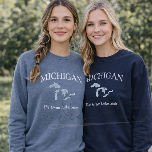 Michigan Embroidered Crewneck Sweatshirt | Lakes State Pride (etsy image id: 7589292428)