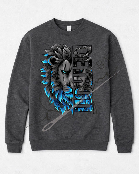 Detroit Lion Crewneck Sweatshirt | Bella + Canvas Unisex Fleece | Detroit Football Fan Apparel | Blue Lion Graphic Pullover