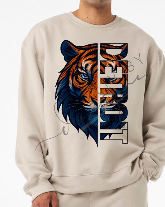Detroit Tiger Crewneck Sweatshirt | Bella + Canvas Unisex Fleece | Detroit Football Fan Apparel | Tiger Graphic Pullover