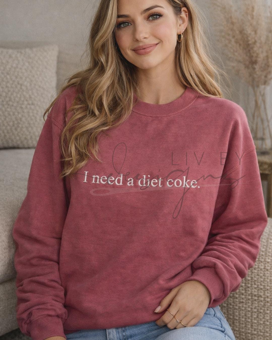 Comfort Colors Embroidered Sweatshirt | "I Need a Diet Coke" Custom Pullover (etsy image id: 7611872201)