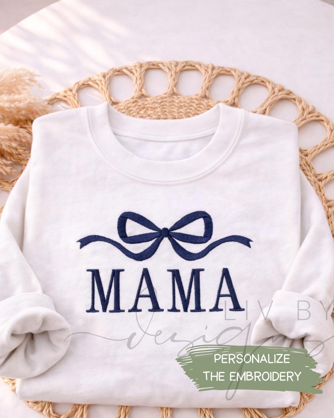 Personalized Embroidered Crew | Personalized Gift for her - Bow  | Lightweight Custom name and bow Pullover (etsy image id: 7618840726)